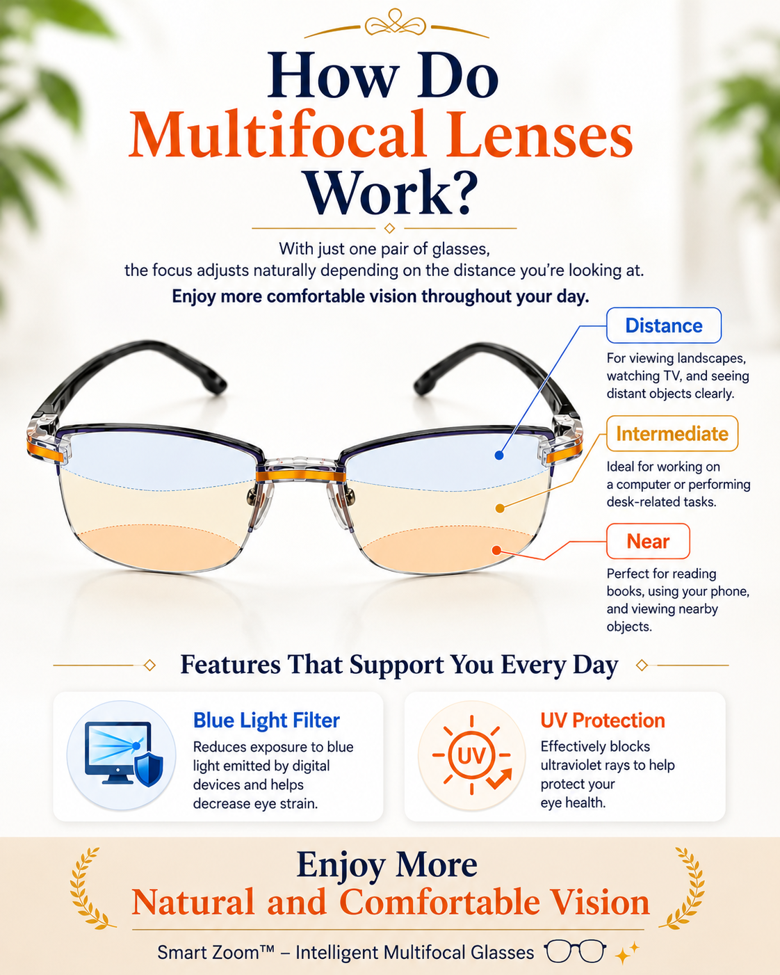 Smart Zoom™ Intelligent Multifocal Glasses | See Near and Far with Just One Pair.