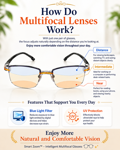 Smart Zoom™ Intelligent Multifocal Glasses | See Near and Far with Just One Pair.