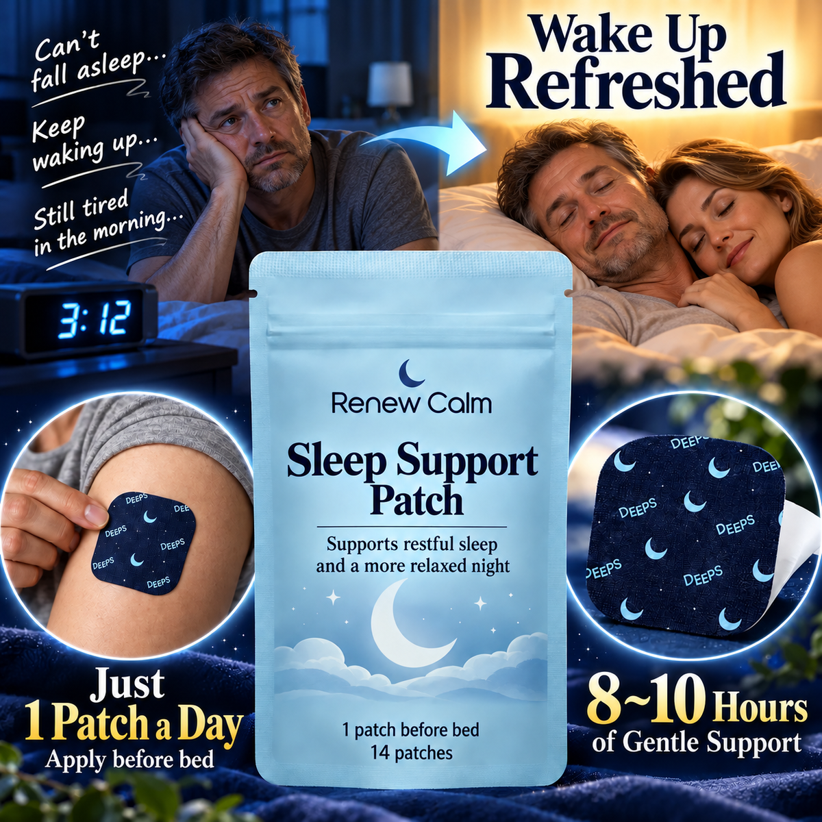Renew Calm™ Sleep Support Patch — Peaceful Nights, Restful Sleep.